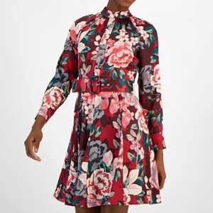 Tahari ASLWomen's Mock-Neck Long-Sleeve Belted Fit & Flare Dress Size 16